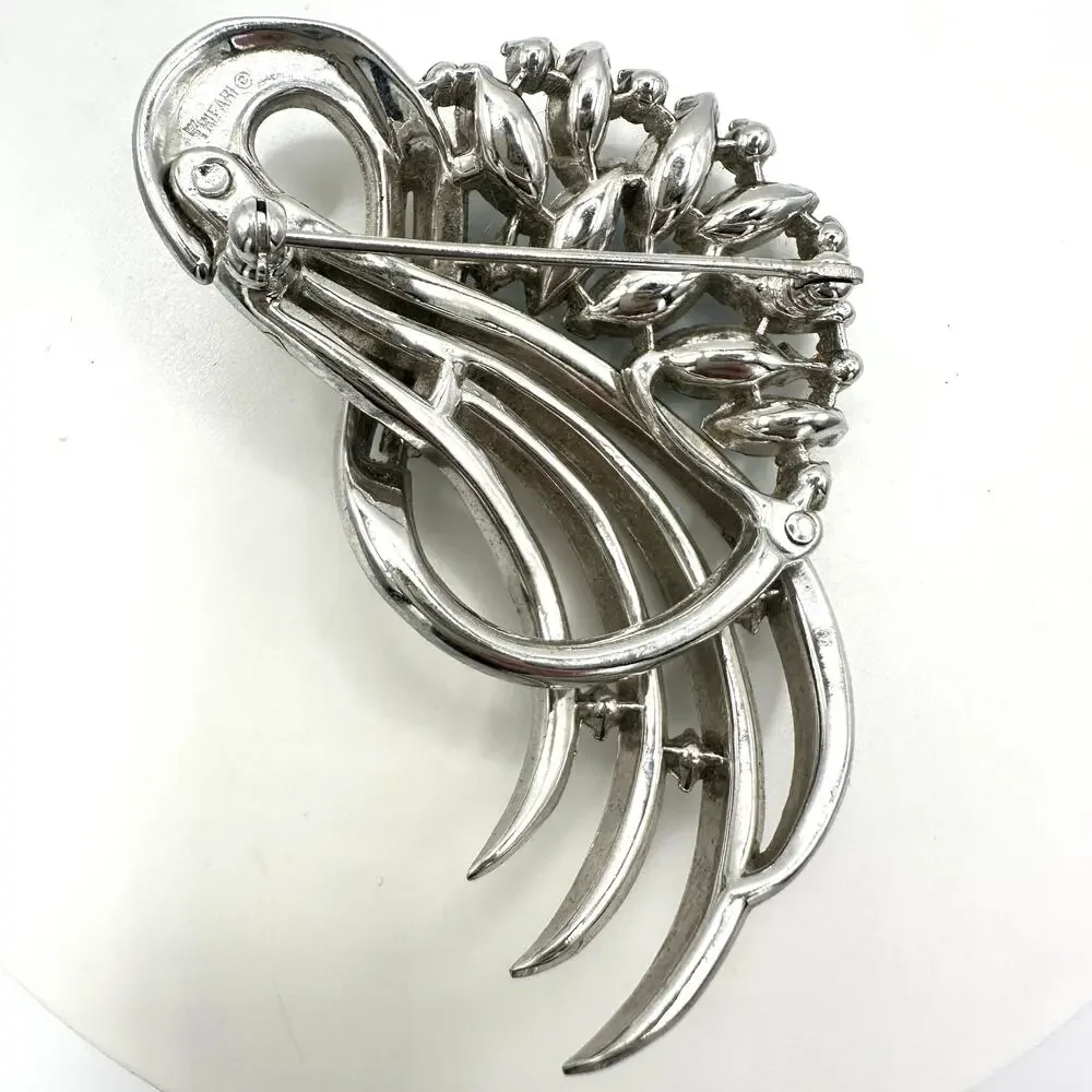 Trifari Alfred Philippe 1952 Comet silver tone clear sky blue rhinestones brooch
